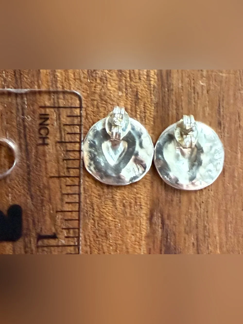 Sterling Silver 925 Stud Earrings Hammered Heart Round